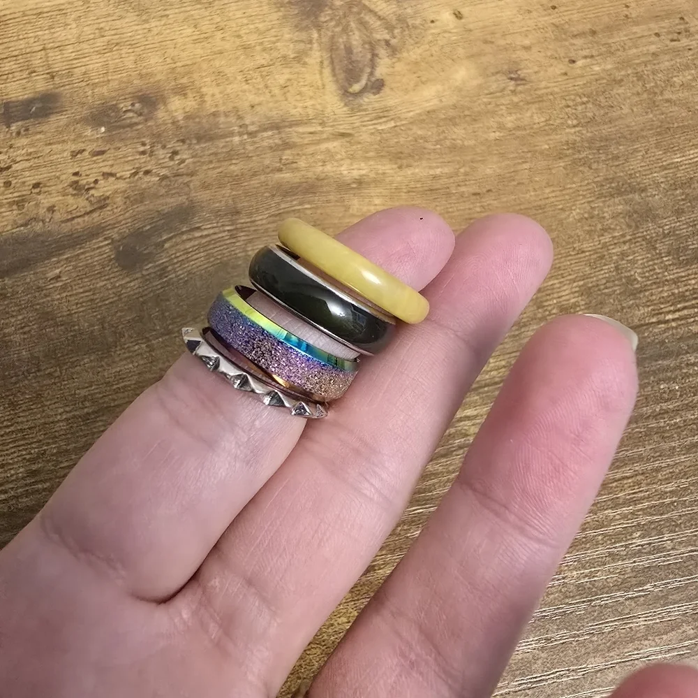 Set of Four Stylish Rings in Mixed Colors Sizes 6-7